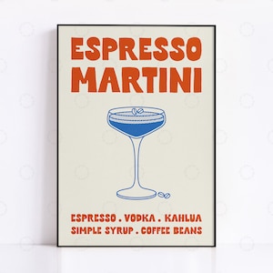 Espresso Martini Cocktail Print, Home Bar Poster Print, Keuken Retro Alcohol Cadeau, Decor van het huis, Bar Wall Art, Cocktail Art Print, Bar Cart