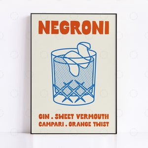 Negroni Cocktail Print, Kitchen Art, Kitchen Decor, Boozy Gift, Cocktail Art, Retro Poster, Mid Century Modern Art, Alcohol Gift, Bar Cart