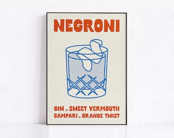 Negroni Cocktail Art Print: Retro Mid-Century Bar Decor