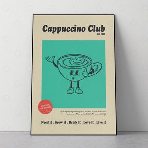 Cappuccino Print, Retro Poster, Vintage Print, Coffee Lover, Modern Kitchen Decor, Drink Poster, Pop Art, 50s, 60s, Quote Print, Kitchen Art