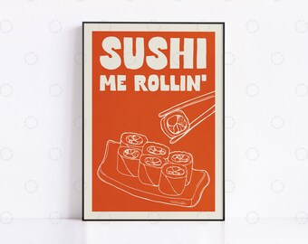 Vintage Sushi Poster: Retro Japanese Food Kitchen Art Print