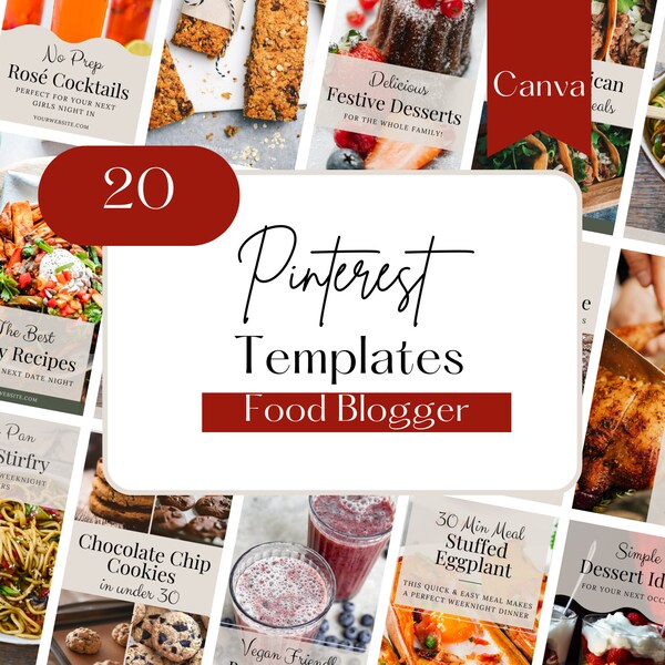 20 Pinterest Canva Templates, Social Media Templates, Canva Templates, Pinterest Food Blogger Template, Pinterest Marketing, Pin Template