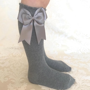 Light Grey School Bow Socks - Spanish Double Bow Knee High School Socks/School Uniform PERFECT PRINCESS Bild 1