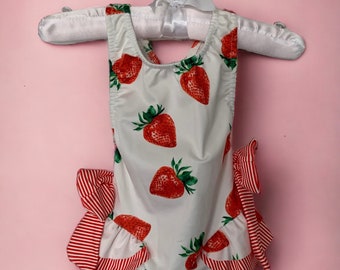 Spanish Swimsuit/Swimming Costume with Strawberry Pattern and Bows