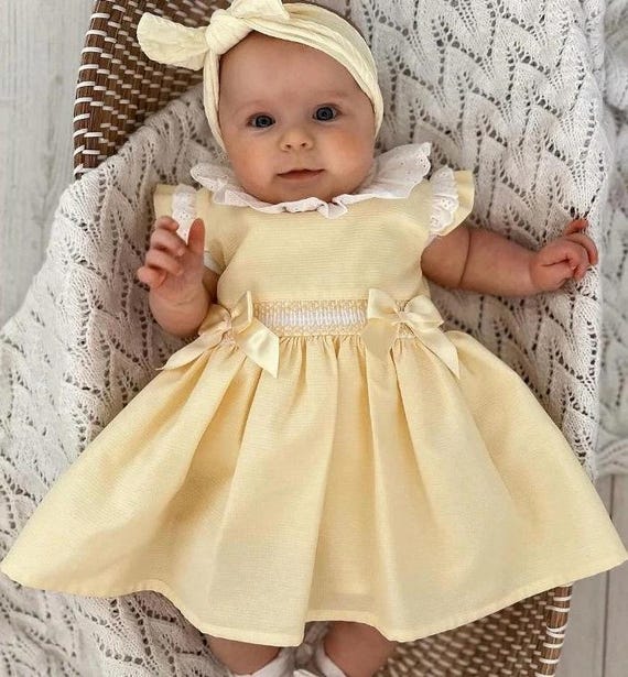 Baby Girl Dress Newborn Lemon Dress Hucklebones London Baby Girls Gold  Lemon Summer Party Dress