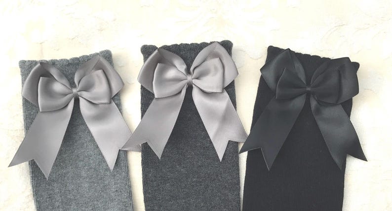 Light Grey School Bow Socks - Spanish Double Bow Knee High School Socks/School Uniform PERFECT PRINCESS Bild 2
