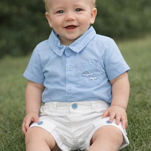 Baby Boys Outfit, Shirt and Shorts, Blue and White
