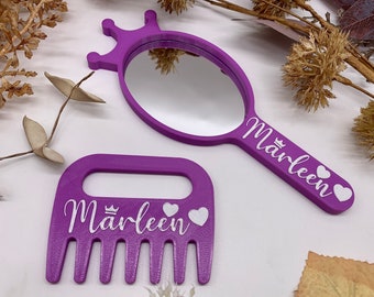 Personalisiertes Beauty-Set, Spiegel und Kamm mit Name, 3D Druck, 3DKidsDesigns