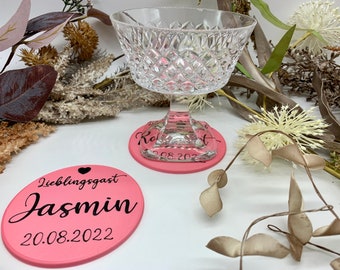 Personalisierter Glasuntersetzer mit Name, Datum und Wunschmotiv, 3DKidsDesigns