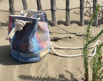 Bucket bag / Stylish tweed shoulder bag and recycled jeans