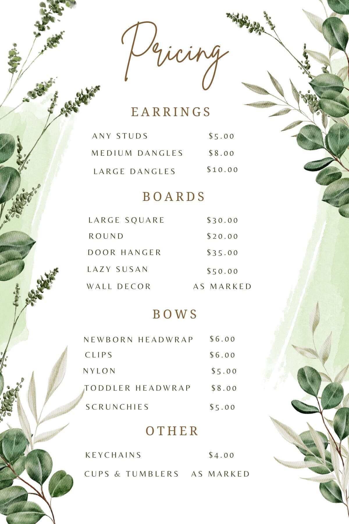 Pricing Template | Editable Template | Menu | Pricing | Shop Sign - Etsy