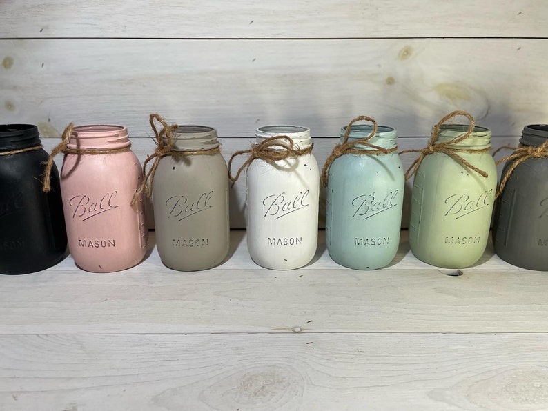 Rustic Chalkpainted Mason Jars/vintage Storage Etsy