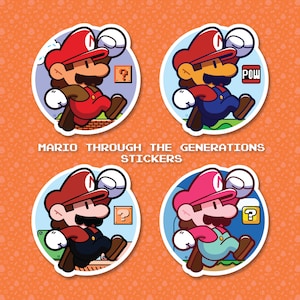 Mario Through the Generations Vinyl Retro Gaming Sticker
