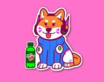 Overwatch DVA Shiba - Gaming Dog Die-cut Vinyl Sticker