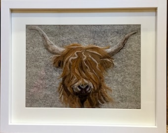 Needle Felt Highland Cow, Cow Picture, Cow Portrait,  Cow Lovers, Highland Cows