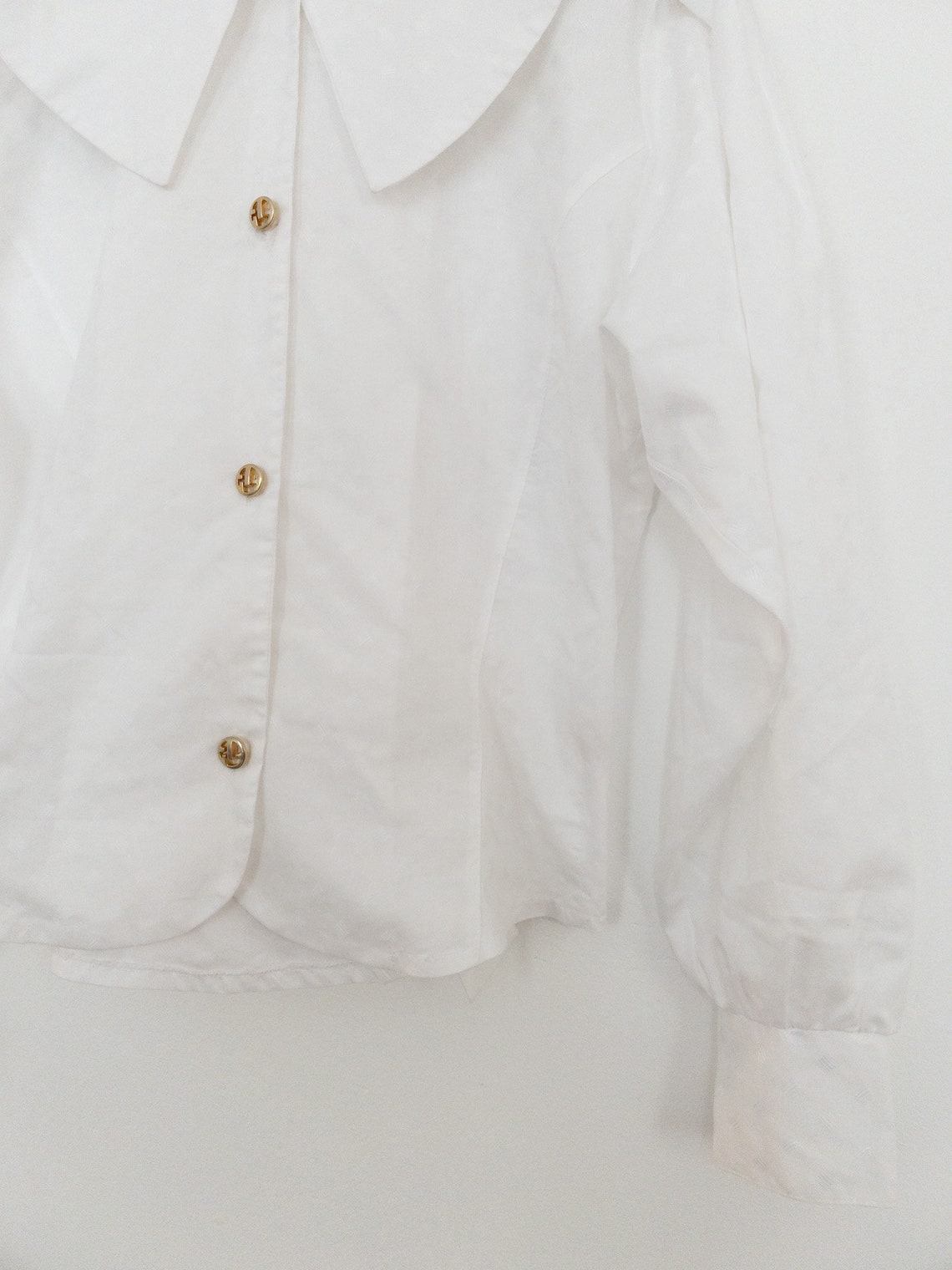 Vintage peter pan collar white blouse gold button up long | Etsy