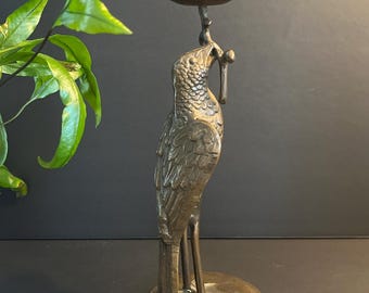 Vintage Bronze Bird Candlestick Holder: Korean Bird Sculpture