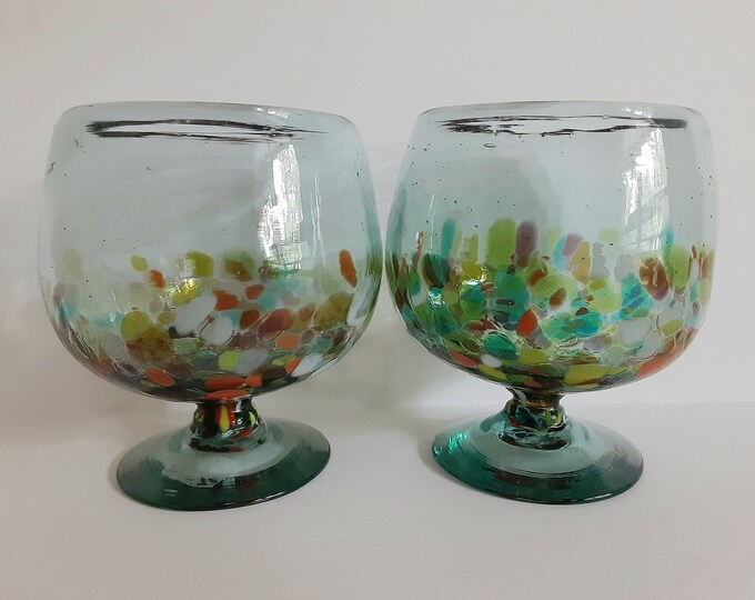 Vintage Brandy Snifters, Hand Blown Mexican Glass, HEAVY, Crate and