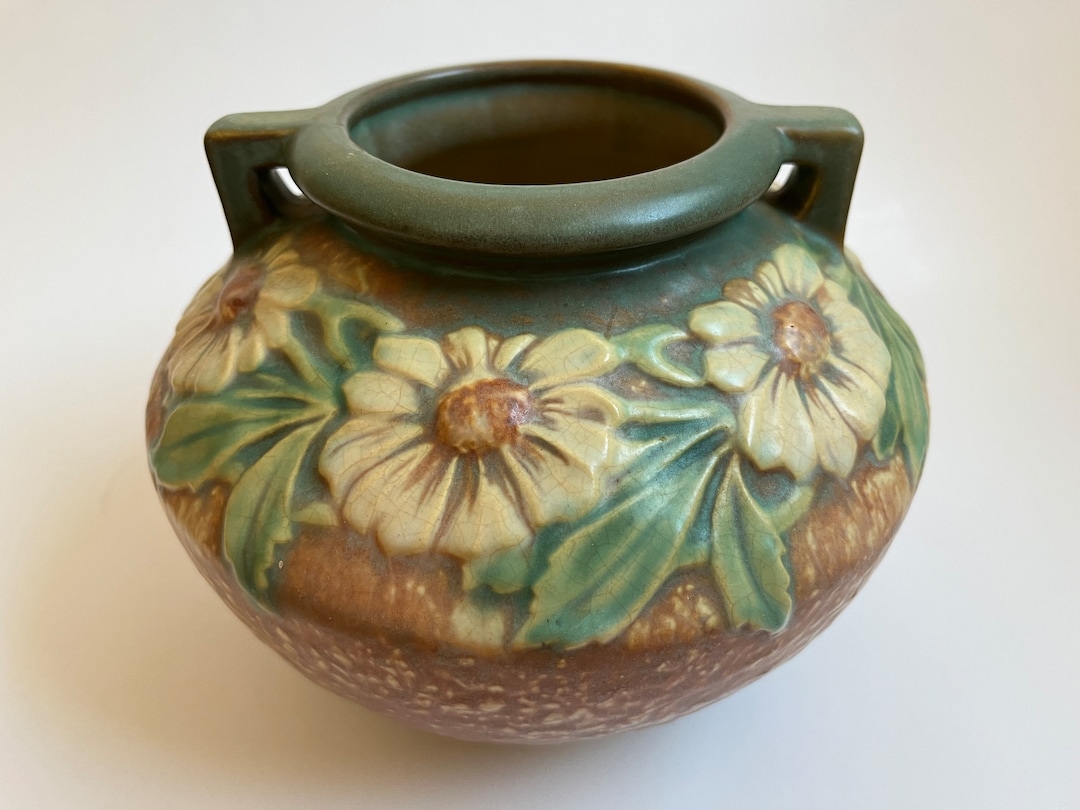 Roseville Dahlrose Pottery Dahlrose Vase, Muted Browns, Greens, Ivory