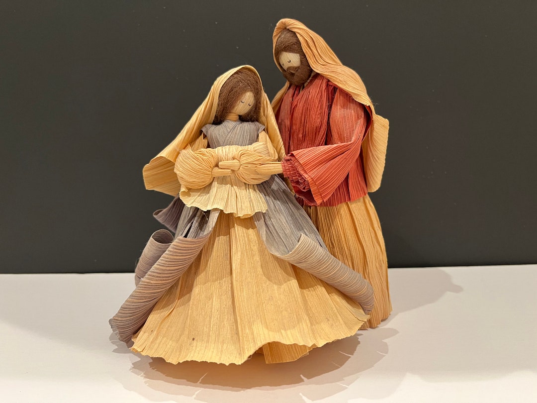 Vintage Doll, Corn Husk Nativity Mary, Joseph, Baby Jesus, Nan's Corn