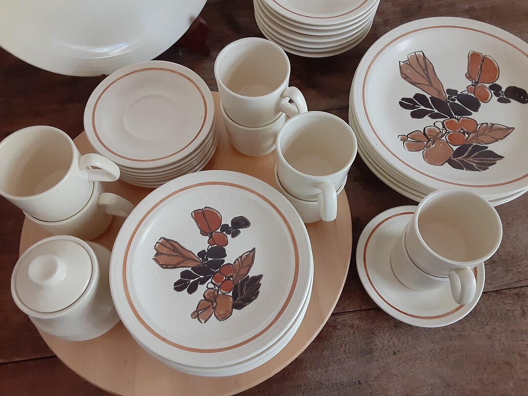 Vintage MCM Dishes, Andre Ponche Decostone, Retro Stoneware Full