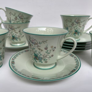Vintage Botanical Noritake Teacup Set: Paradise Floral, Mint Green, Grandmacore, Set of 6