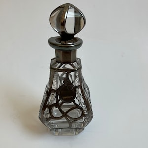 Antique Sterling Silver Overlay Victorian Art Nouveau Perfume Bottle c. 1900