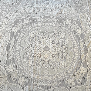 Vintage White Lace Tablecloth, Oblong—Almost Circular! 66” x 60”