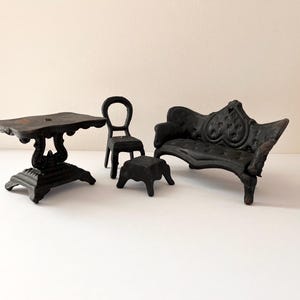Cast iron miniature doll house furniture, 4 pieces, made in Taiwan