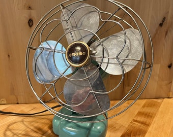 Vintage Eskimo Electric Fan: Turquoise Art Deco Bersted McGraw-Edison