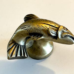 Set of 6 Brass Fish Drawer Pulls, Cabinet Handles, Lodge Decor NOS!