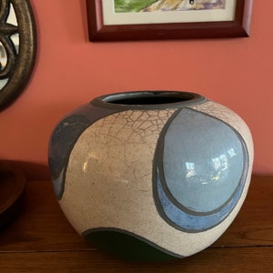 Vintage Raku Vase: Artist Signed Pottery, Modern Design