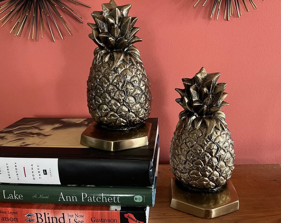 Brass Pineapple Bookends, PM Craftsman Bookends, Coastal Styling