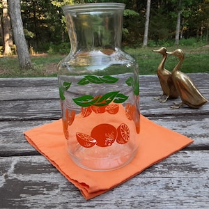 Vintage Anchor Juice Carafe / Jug Clear Oranges and Leaves