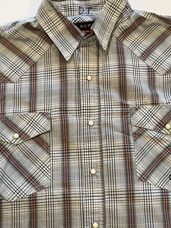 Vintage Pearl Snap Western Shirt, Plaid ROPER XL - image 5