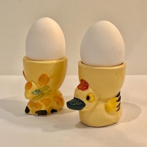 Vintage Ceramic Egg Cups: Duckling & Lamb, MCM Farmhouse Decor, Made in Japan