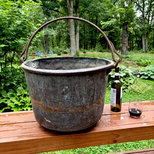 Antique Large Hammered Copper Pot, Forged Iron Hardware Swing Handle Circa 1850s