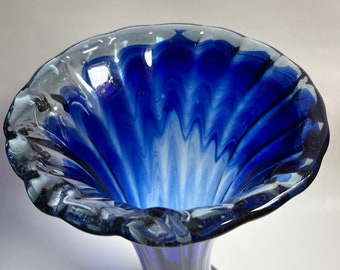 Vintage Blue Vase, Hand Blown Cobalt Blue Art Vase, Extra Large Heavy Vase