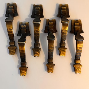 Arts & Crafts Hammered Brass Cabinet Door Handles - Set of 6