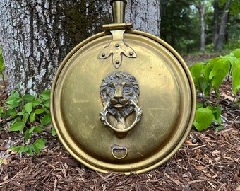 Antique Brass Bed Warmer with Lion's Head, 41" Overall Length