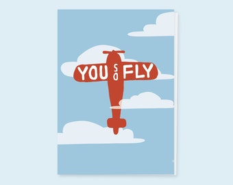 carta aereo punny, carta gioco di parole aereo, quindi carta mosca, sei il più volante