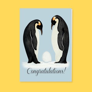 Tarjeta de celebración del nacimiento del pingüino, tarjeta de celebración del embarazo del pingüino, buena tarjeta de huevo, buena tarjeta de celebración del nacimiento del huevo, tarjeta de baby shower del pingüino
