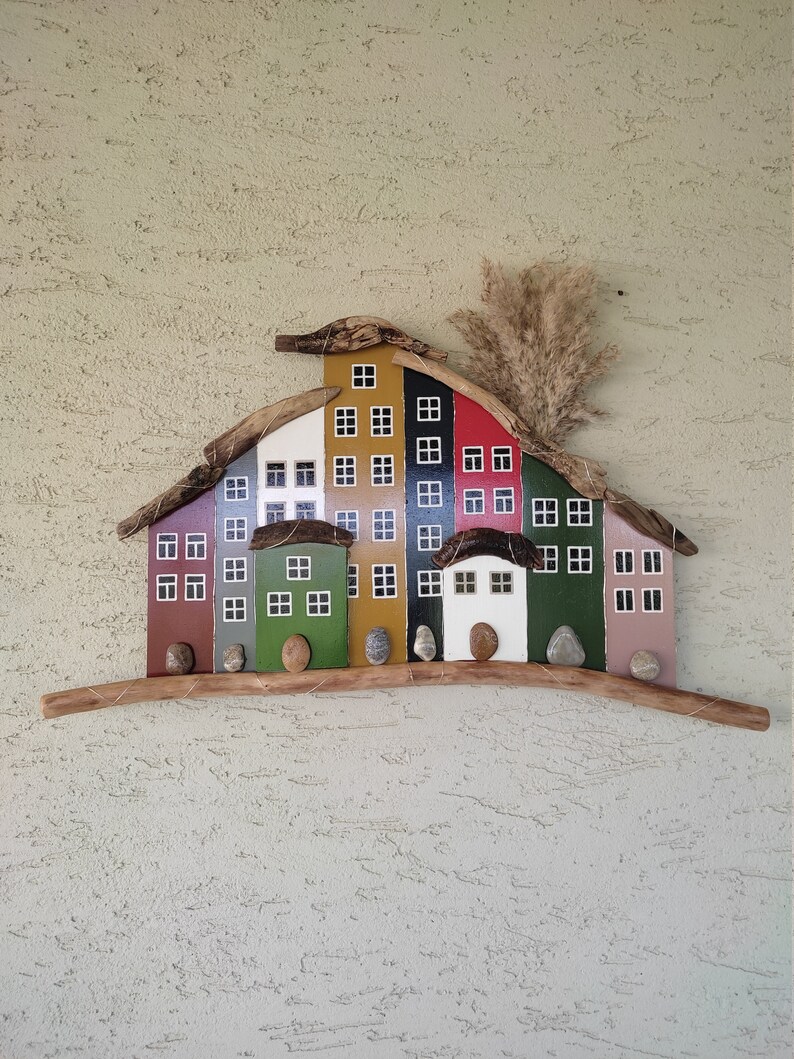Driftwood Wall Art Wooden Houses and Cottages House Shaped Etsy
