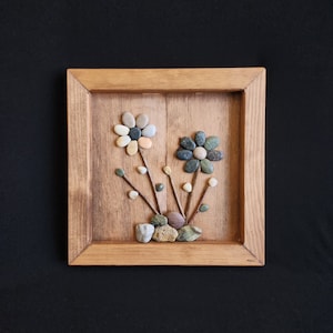 Pebble Flowers for Mother&#39;s Day Gift, Wooden Wall Decor, Minimalist Housewarming Gift