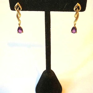 Vintage 14K Solid Gold and Amethyst Drop Earrings
