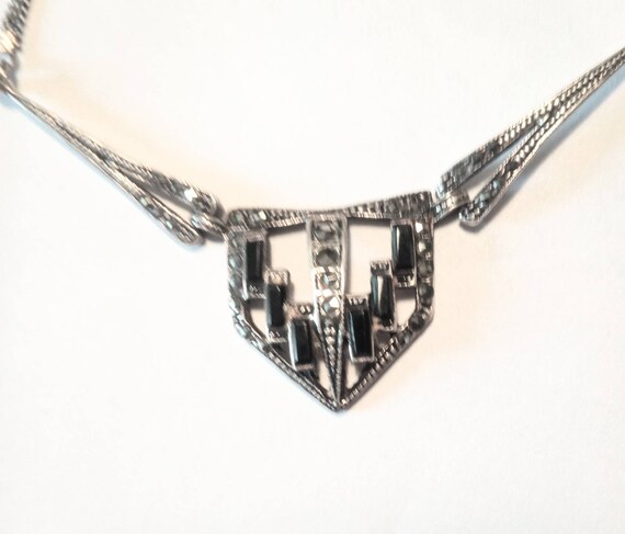 Vintage Art Deco Style Silver and Marcasite Neckl… - image 4