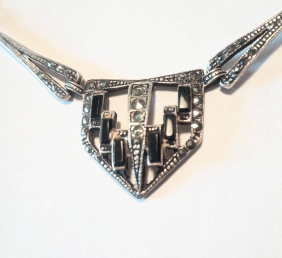 Vintage Art Deco Style Silver and Marcasite Neckl… - image 5