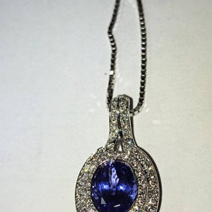 Vintage White Gold, Tanzanite and Diamond Pendant and Chain image 2