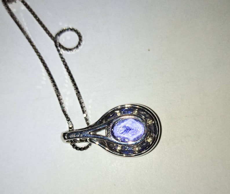 Vintage White Gold, Tanzanite and Diamond Pendant and Chain image 3