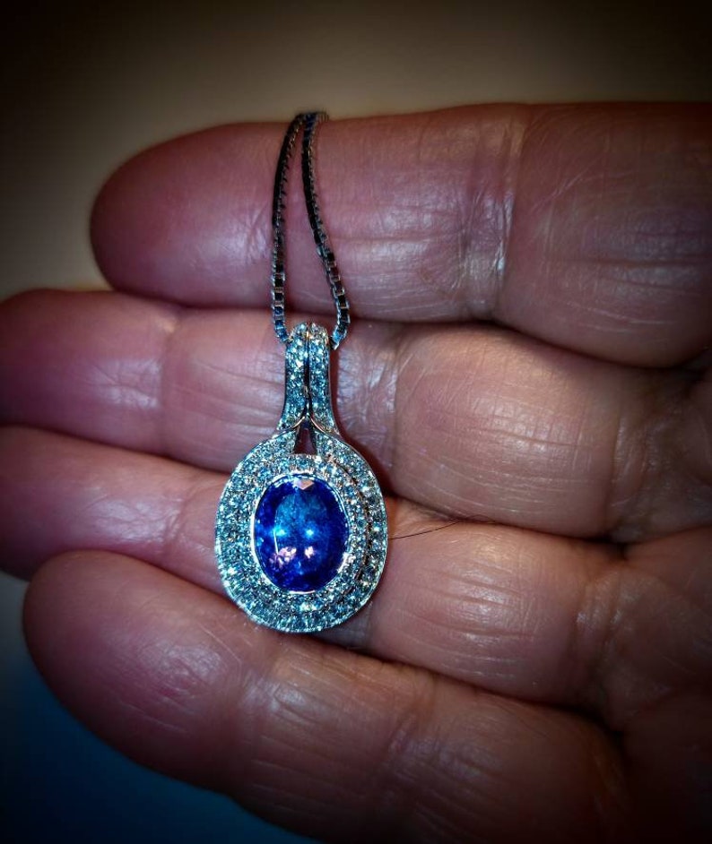 Vintage White Gold, Tanzanite and Diamond Pendant and Chain image 4